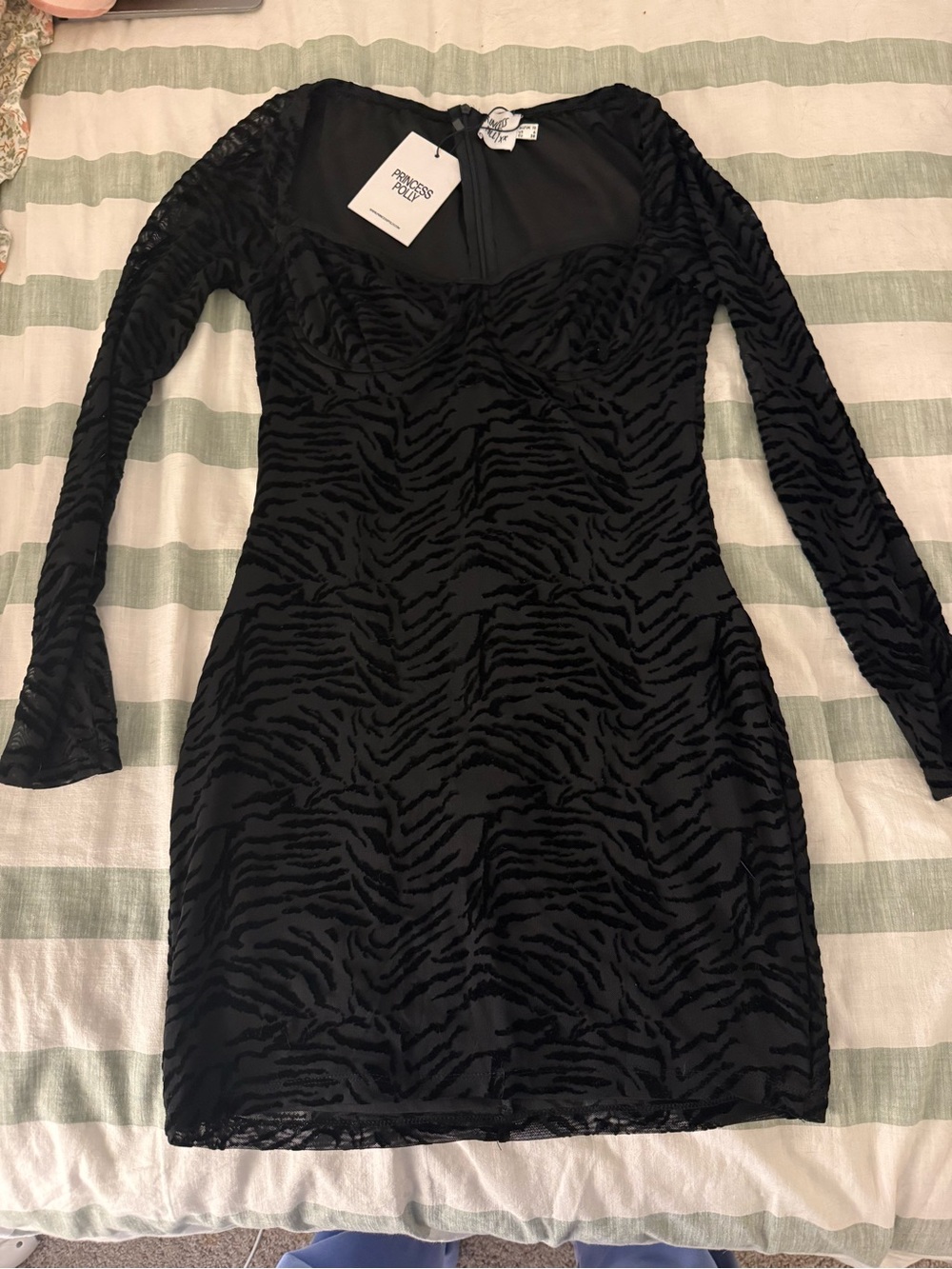 Princess Polly Black Long-Sleeve Textured Bodycon Dress